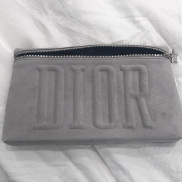 Dior Handbags - Christian Dior fauxsuede jumbo  make up bag/ clutch light gray.